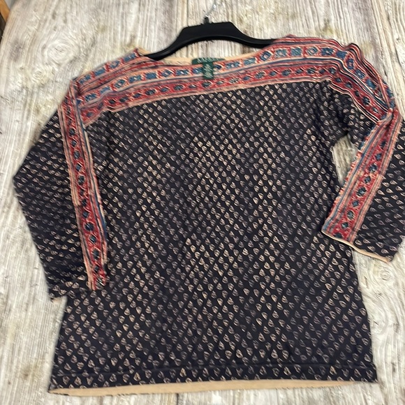 Lauren Ralph Lauren Navy Blue Ikat Print Viscose Blend Boat Neck Sweater Size m - Picture 1 of 5